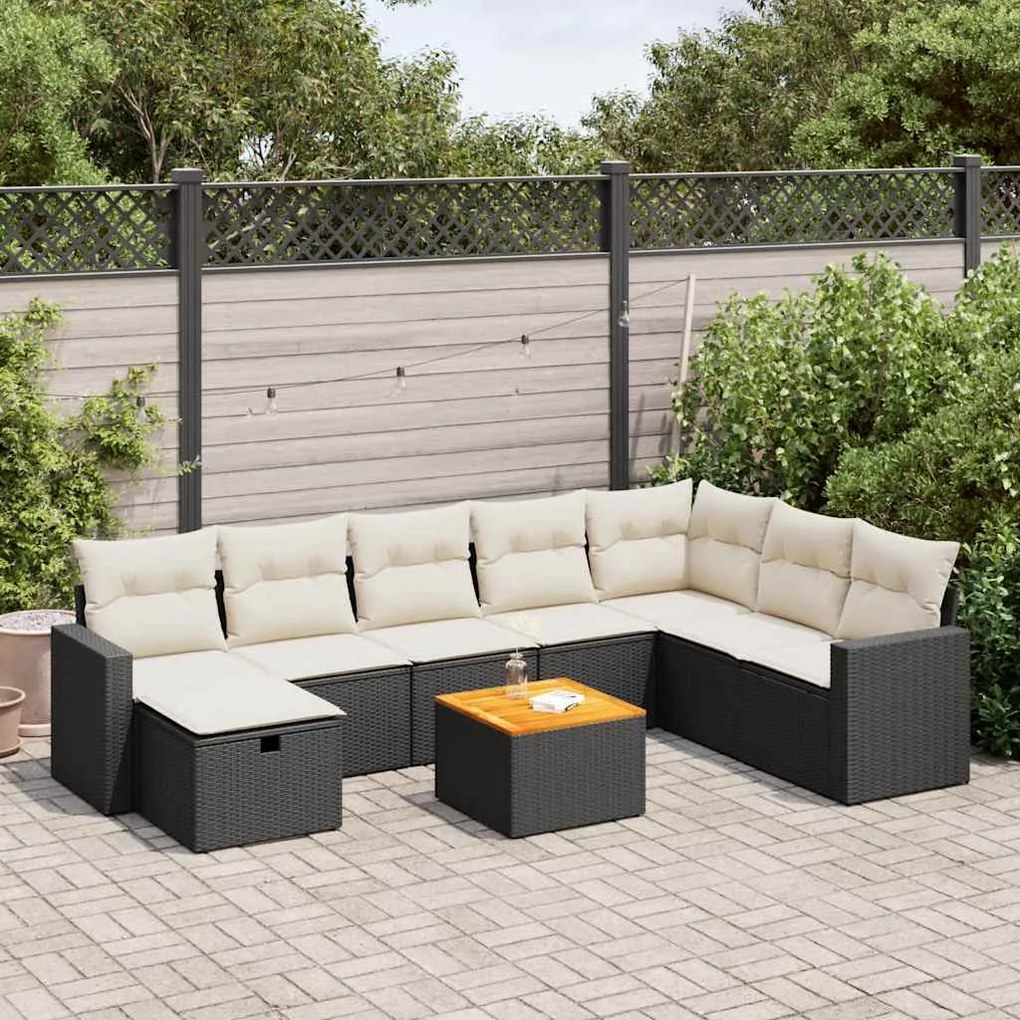 3325801 vidaXL Set mobilier de grădină cu perne, 9 piese, negru, poliratan