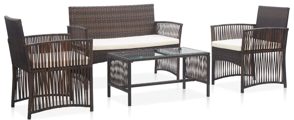 vidaXL Set mobilier de grădină cu perne, 4 piese, maro, poliratan