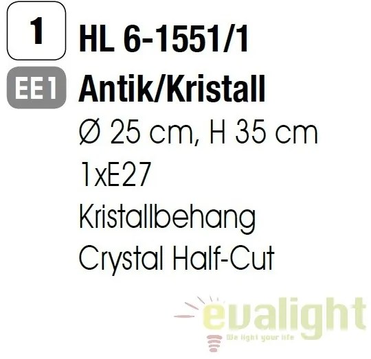 Candelabru stil clasic finisaj auriu antique Arila HL 6-1551/1 Antik/Kristall OR