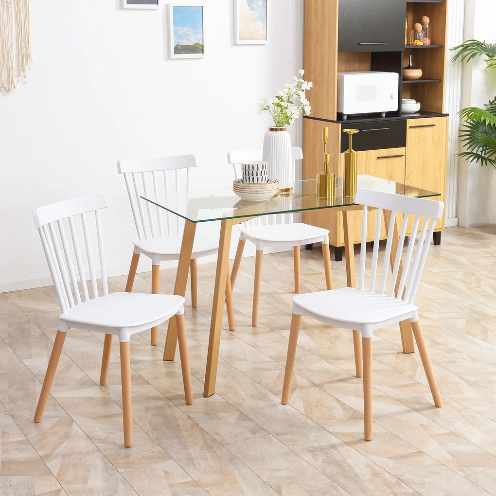 HOMCOM Set de 4 scaune de stil scandinav, spătar înalt, șezut din polipropilenă, picioare din fag 48 x 52,5 x 83 cm alb | Aosom Romania