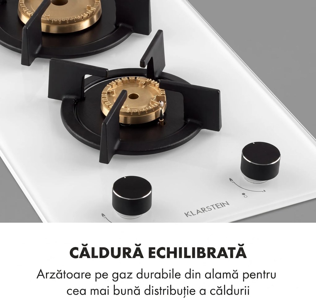 Klarstein Goldflame Domino, plită pe gaz, 4 arzătoare, arzătoare din alamă, sticlă ceramică