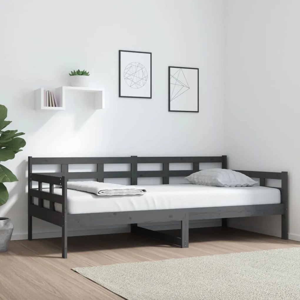 820369 vidaXL Pat de zi, gri, 90x190 cm, lemn masiv de pin