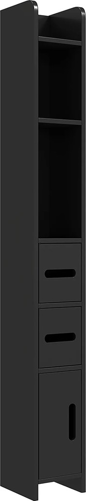 Kleankin Dulap Înalt de Baie cu Rafturi și Dulapuri, Mobilier Baie Înalt Spațiu de Depozitare, din Lemn, 15x17x120 cm, Negru | Aosom Romania