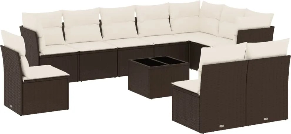 vidaXL Set canapele de grădină cu perne, 11 piese, maro, poliratan