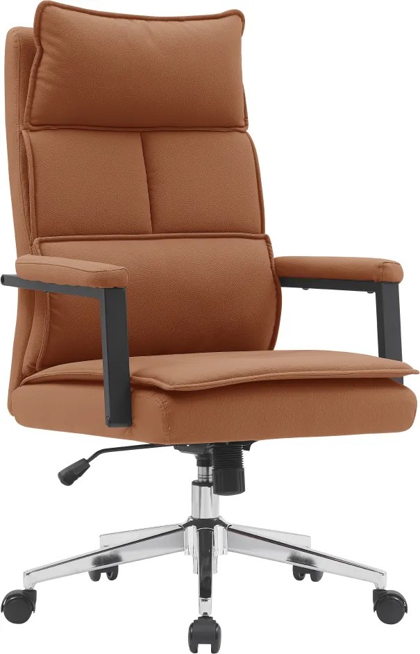 Scaun de birou, piele ecologică maro camel/crom, KAHIL