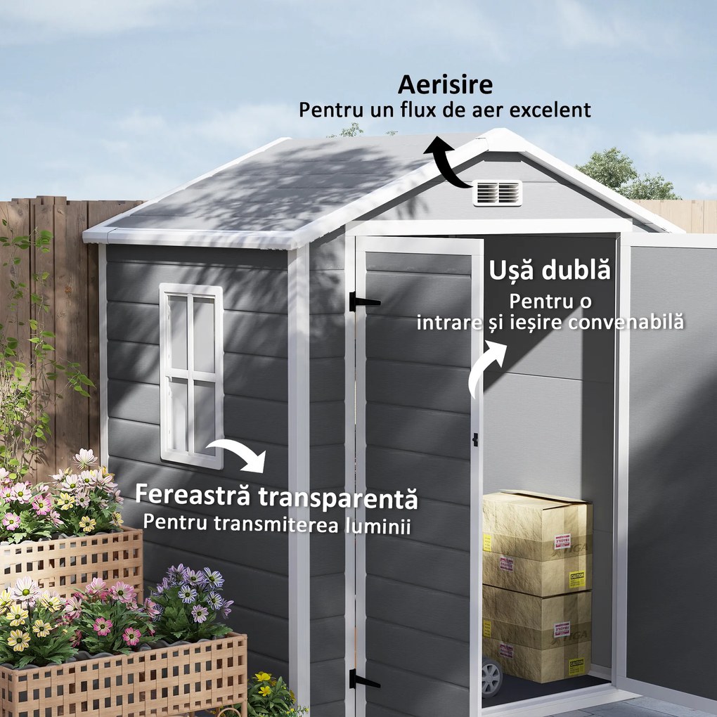Outsunny Magazie Metalica pentru Gradina Gri Spatiu Depozitare Exterior | Aosom Romania