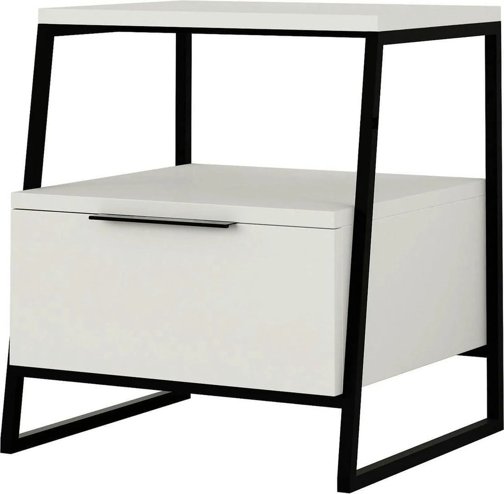 Noptiera, alb/negru, PAL melaminat/metal, 45x41x50 cm