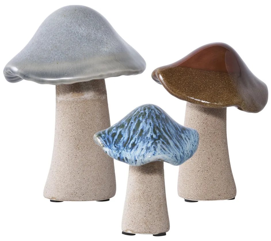 Decorațiuni de masă Ciupercă, ceramică, verde, maro, albastru, 3 bucăți