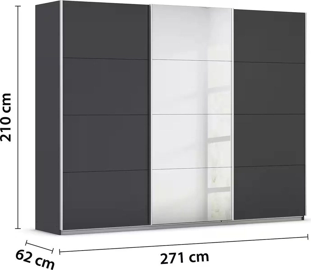 Dressing 271 cm lungime, 3 uși glisante, oglindă pe mijloc, culoare gri antracit, 210 cm înălțime