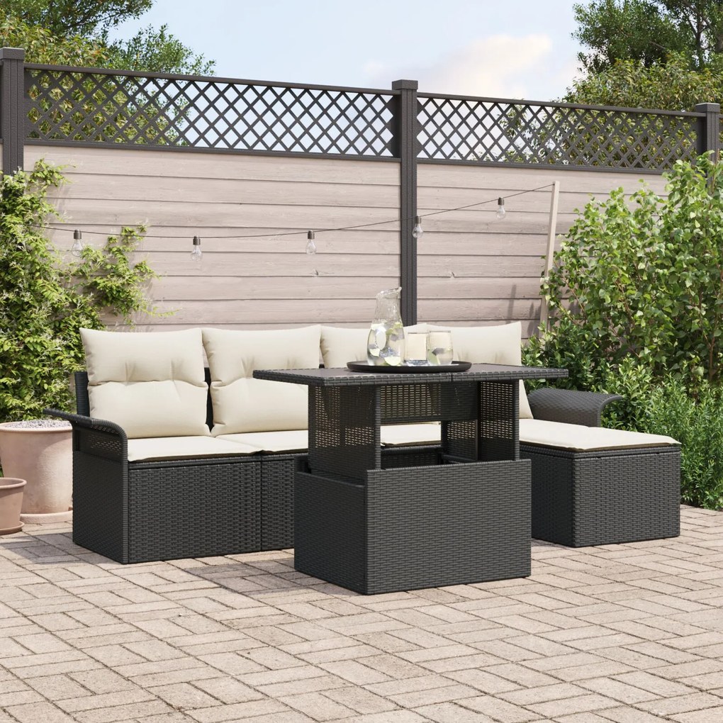 vidaXL Set de canapea pentru grădină cu 6 piese și perne din rattan sintetic negru