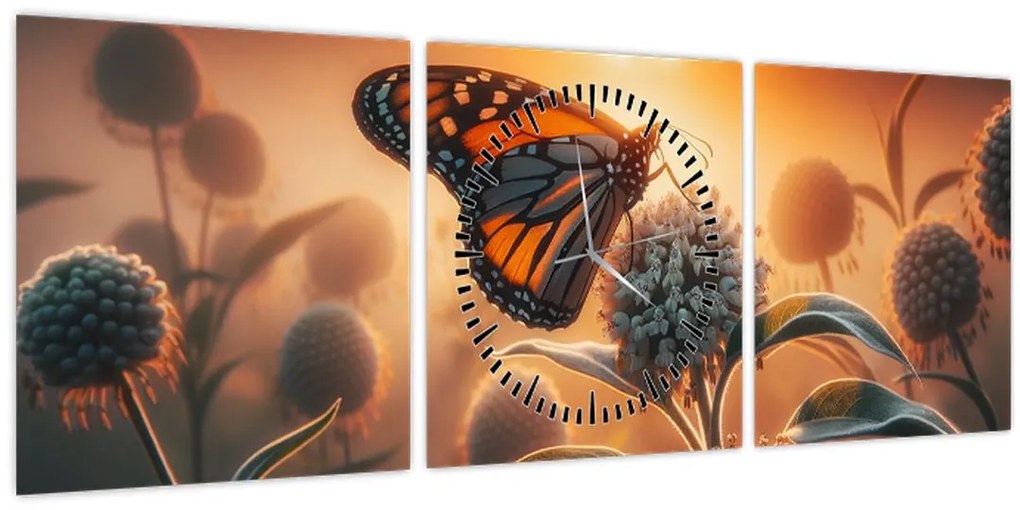 Tablou – Fluture în soare apunând (cu ceas) (90x30 cm)