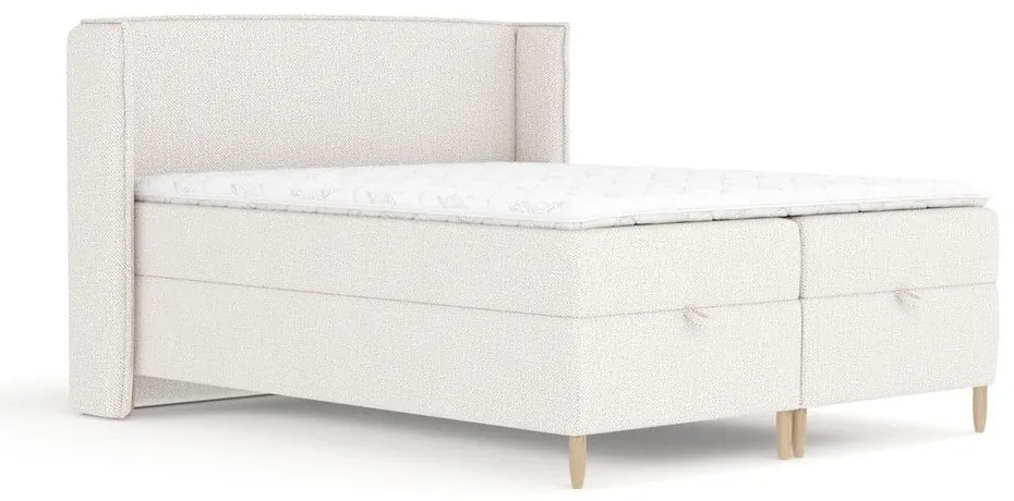 Pat boxspring crem cu spațiu de depozitare 160x200 cm Monpelli – Maison de Rêve