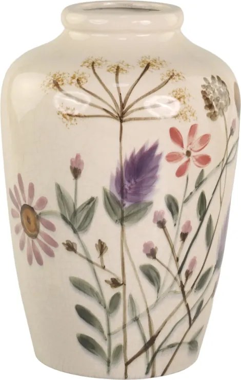 Vază ceramică cu motive florale, crem, H30/D20 cm, „Wildflower"