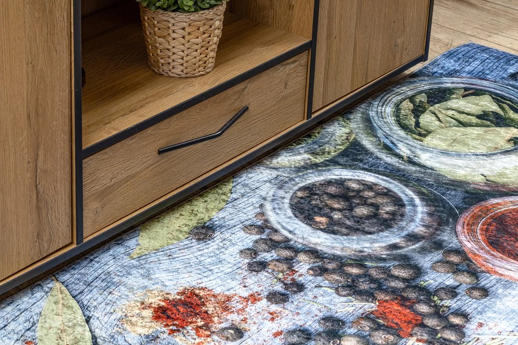 ANDRE 33550 covor lavabil condimente bucatarie, anti-alunecare - albastru / verde