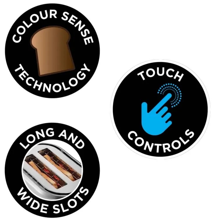 Prajitor de paine Russell Hobbs Attentiv 26210-56, 1640W, 2 felii, 6 trepte, Centrare, Control tactil, LED, Depozitare, Fara BPA si PFAS, Inox/Negru