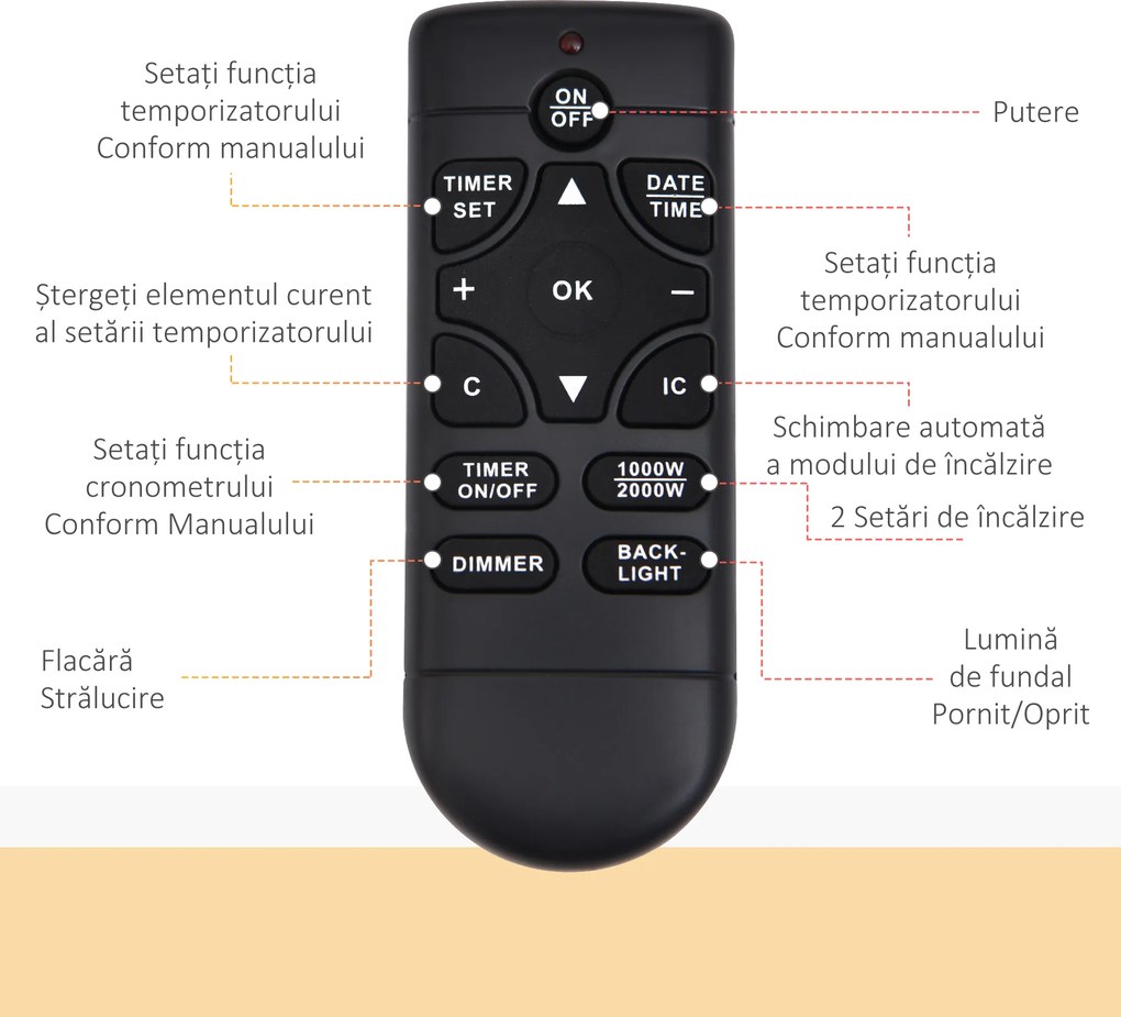 HOMCOM Șemineu Electric Încorporat cu Lumină LED în 7 Culori, Temperatură 15-30°C și Telecomandă, 89,2x13,5x48 cm, Negru | Aosom Romania