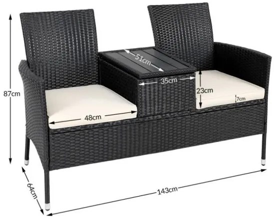 Deuba Banca ratan de gradina - 143x64x88cm