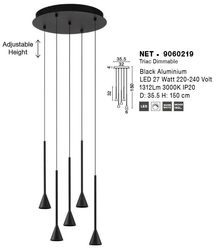 Lustra LED dimabila suspendata NET negru