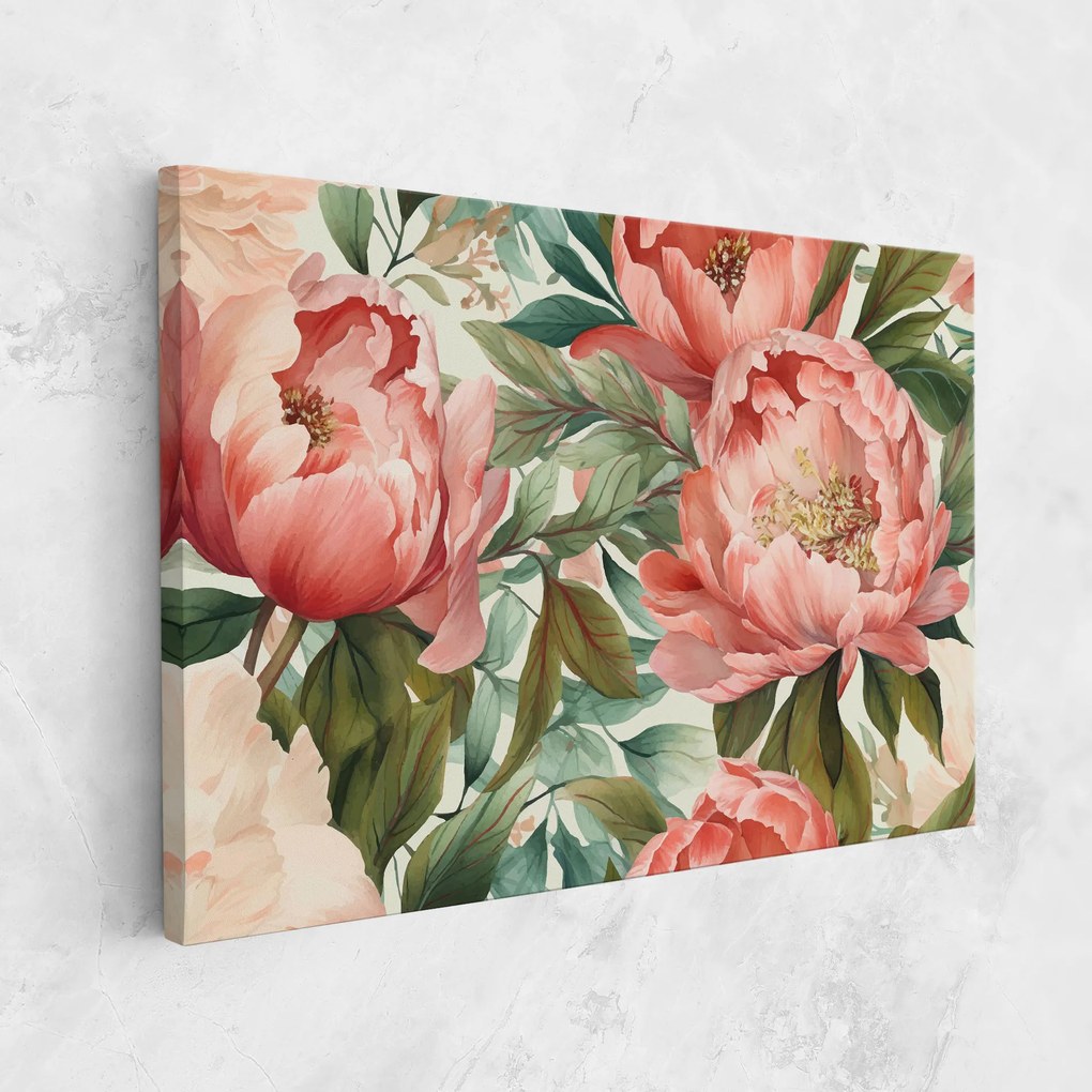 Tablou Canvas, 70x100cm, Dormitor si Living, Flori, Bujori, Light Red Peony