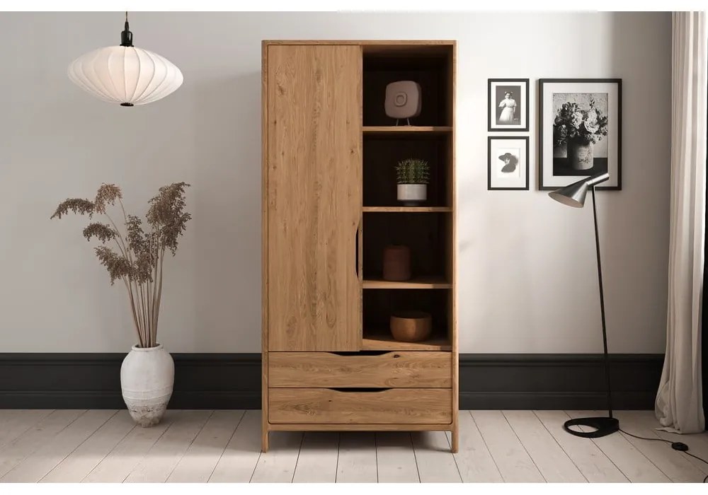 Șifonier în culoare naturală din lemn de stejar 90x188 cm Twig – The Beds