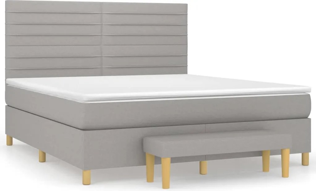 vidaXL Pat continental cu saltea, gri deschis, 160x200 cm, textil