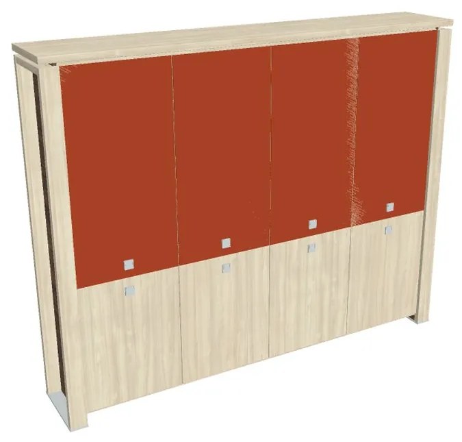 Dulap înalt Verno+ 260 x 46 x 210 cm, uși combinate, salcâm / portocaliu
