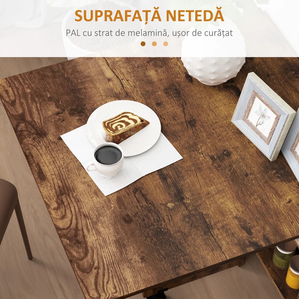 HOMCOM Masa Pliabila de Luat Masa, Masa cu Blaturi pentru Spatii Mici, cu Rafturi cu 2 Niveluri, Masa de Bucatarie Mica cu Rotile de Rulare | Aosom Romania