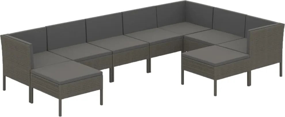 vidaXL Set mobilier de grădină cu perne, 9 piese, gri, poliratan