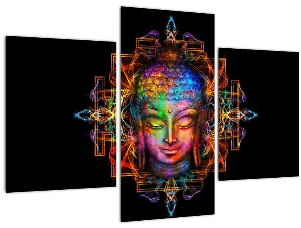 Tablou - Bustul lui Buddha în culori neon (90x60 cm)