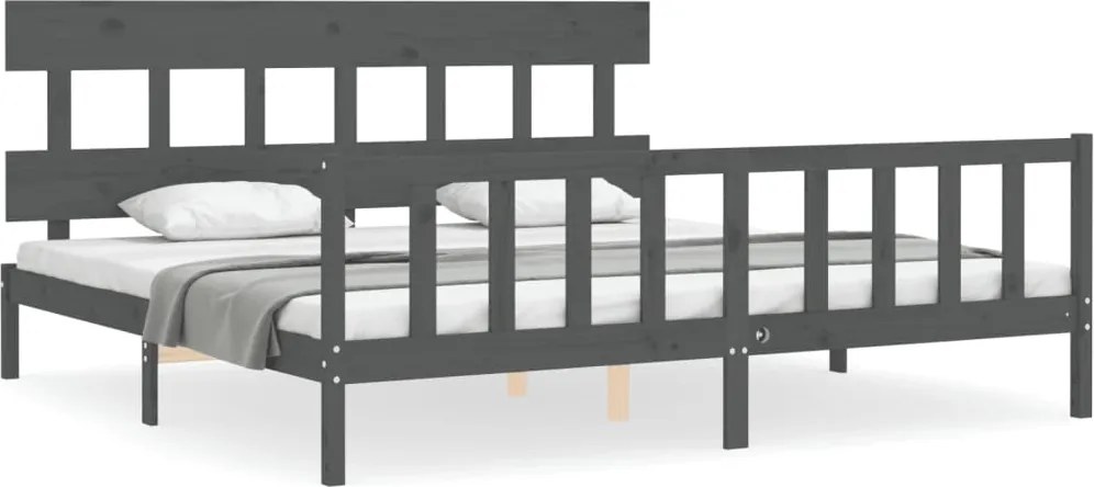 vidaXL Cadru pat cu tăblie 200x200 cm, gri, lemn masiv