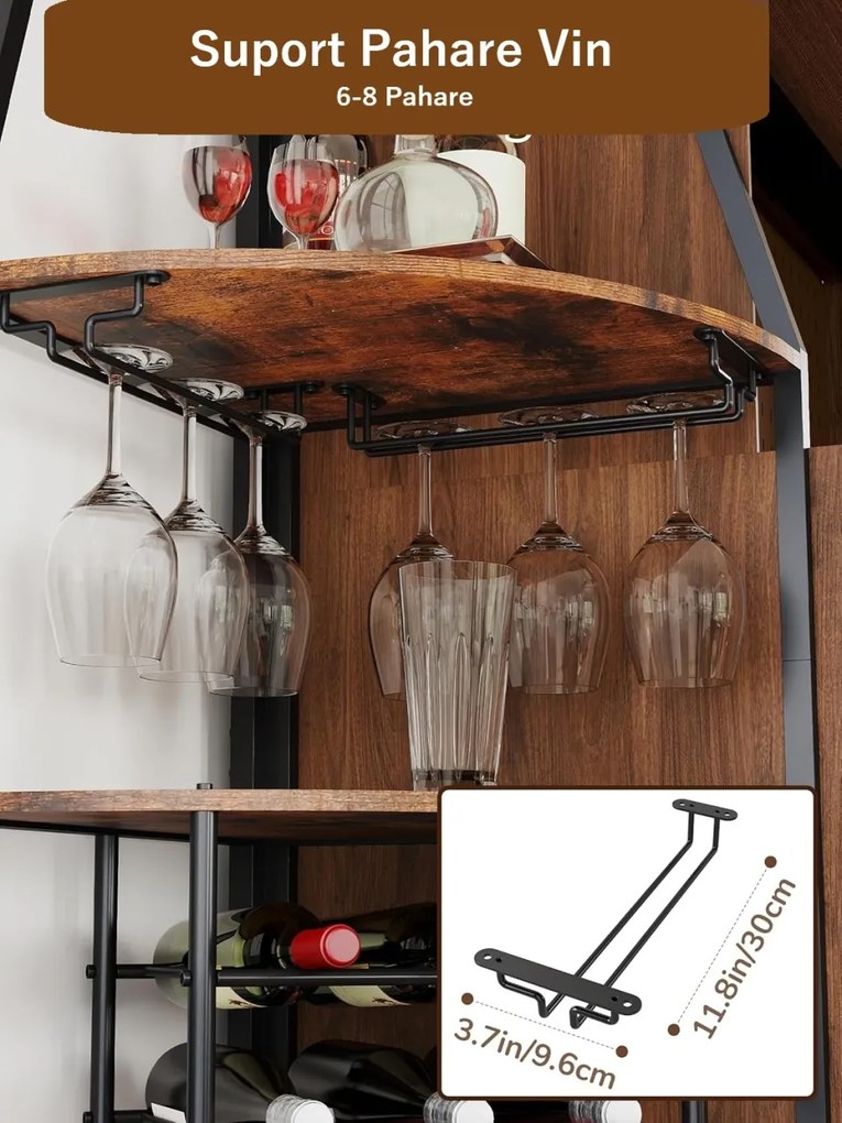 RVI5 - Rafturi Vin pentru colt, 42 cm, depozitare vin, raft stil industrial, bucatarie, living, dining - Negru - Maro