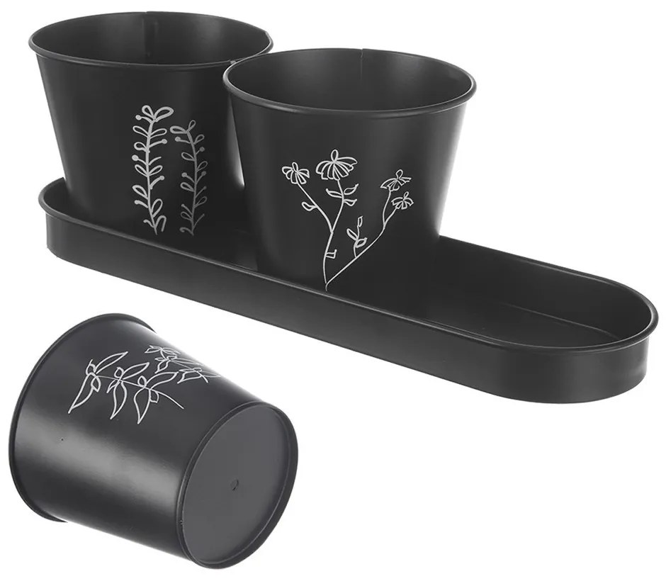 Ghivece 3 buc. din metal pentru ierburi aromatice ø 11 cm Black – Orion