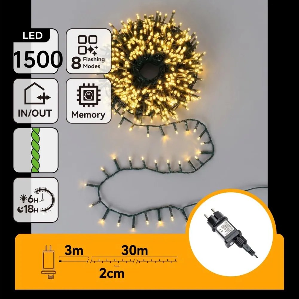 Aigostar - Ghirlandă LED de exterior pentru Crăciun 1500xLED/8 funcții 33m IP44 alb cald