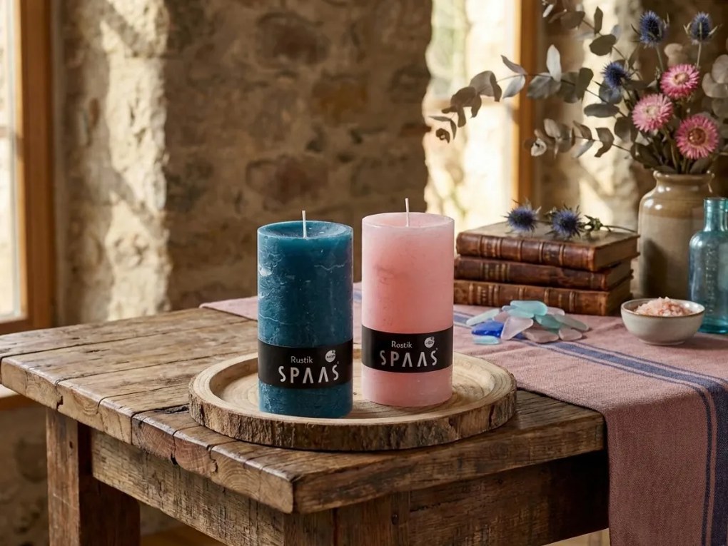 Lumanare cilindrica SPAAS RUSTIK 13 cm roz