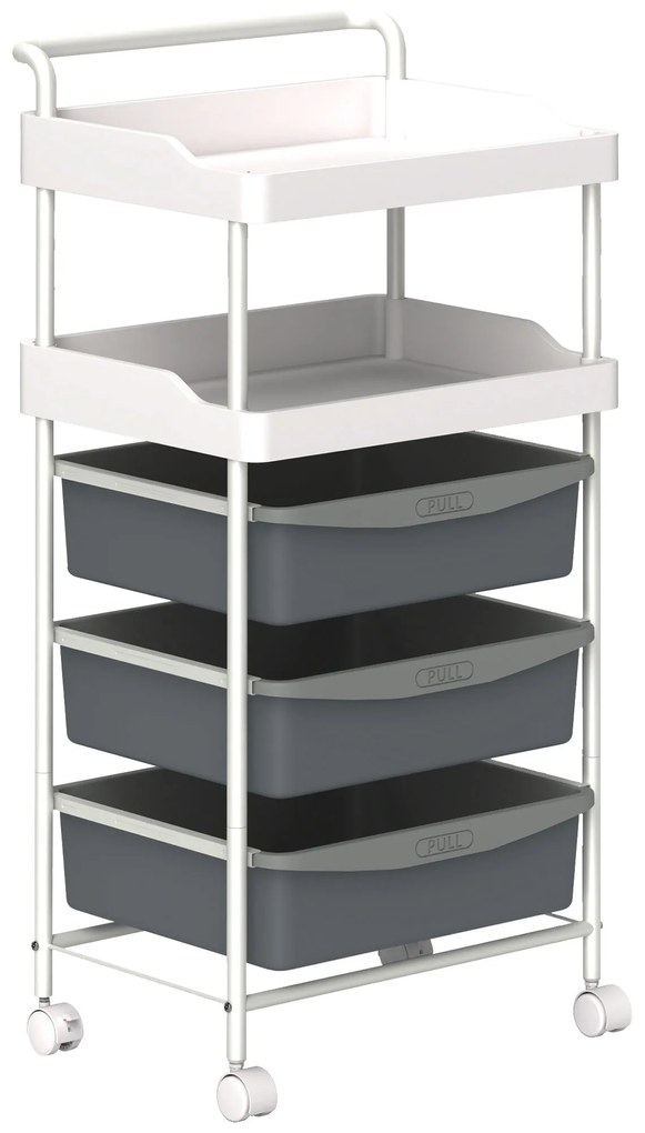 HOMCOM Cărucior de Bucătărie cu 5 Niveluri, 2 Rafturi Fixe și 3 Rafturi Culisante, 40x34x85 cm, Alb | Aosom Romania