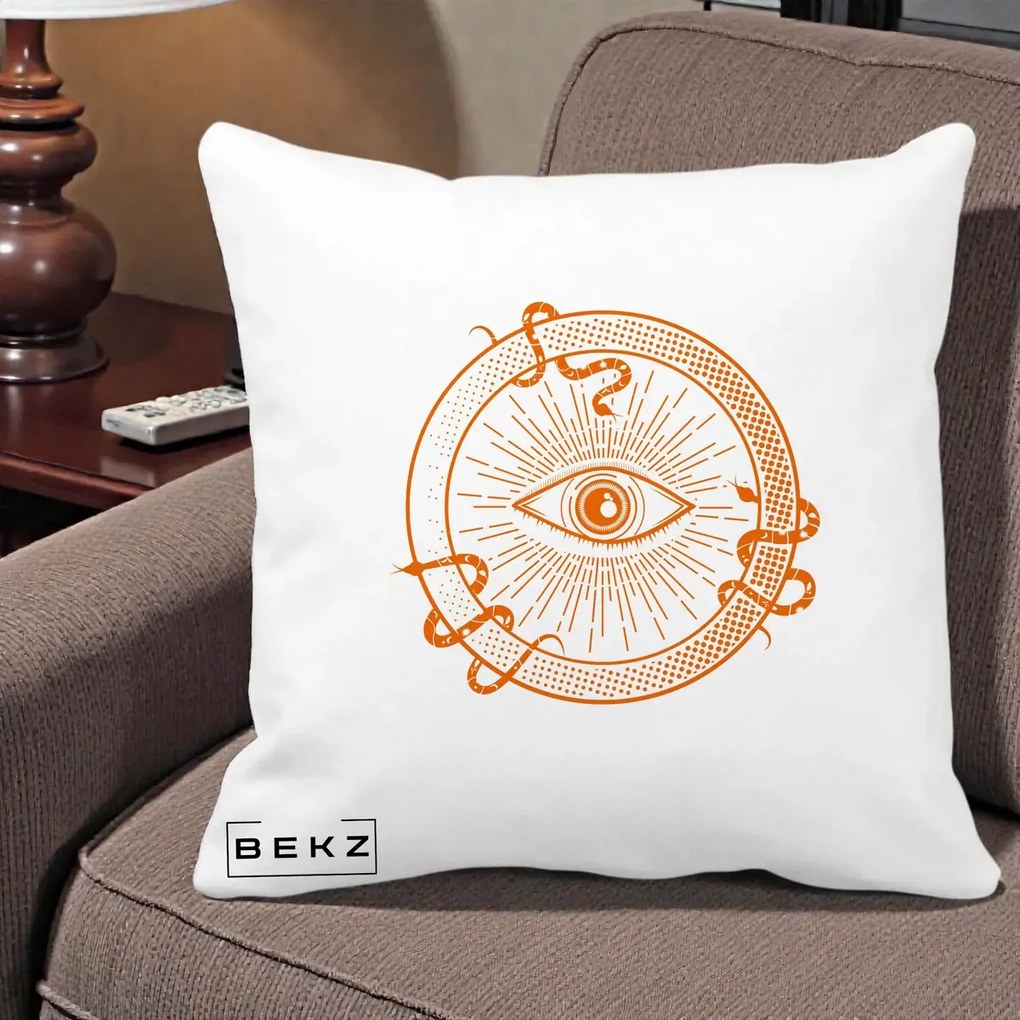 Perna Personalizata Ochiul Providentei Mistic Orange, 40x40 cm, Alba Mata, Husa Detasabila, Perna Inclusa, BEKZ®