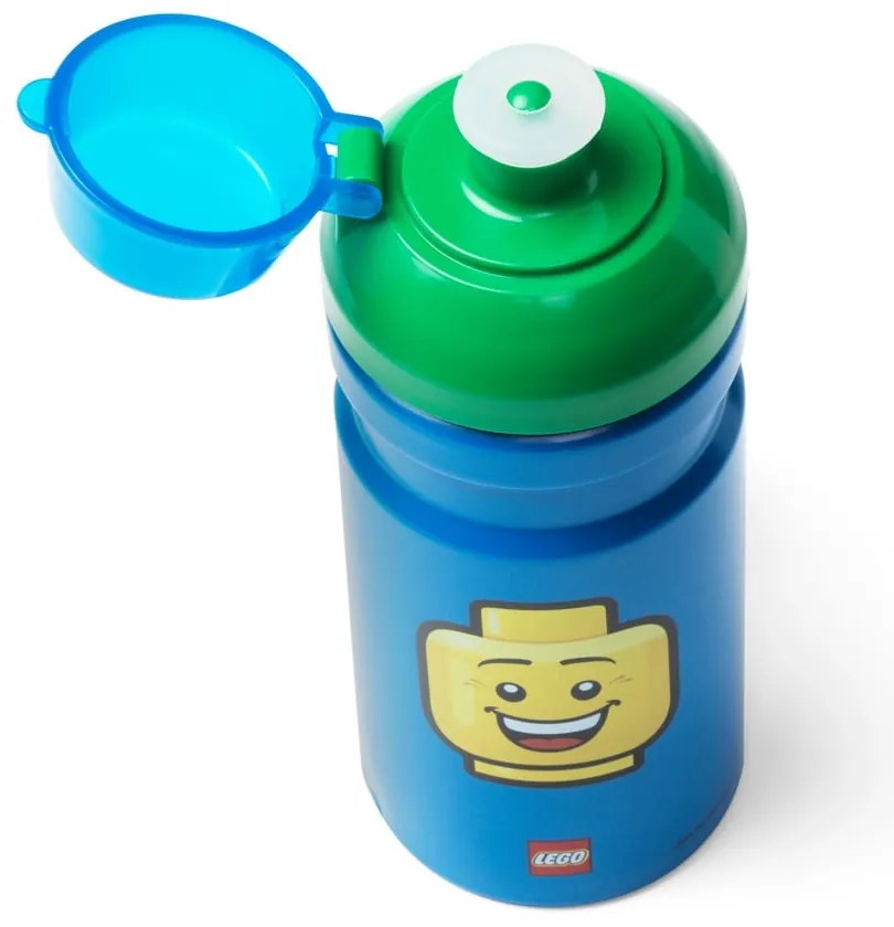 Sticlă pentru apă cu capac verde LEGO® Iconic, 390 ml, albastru
