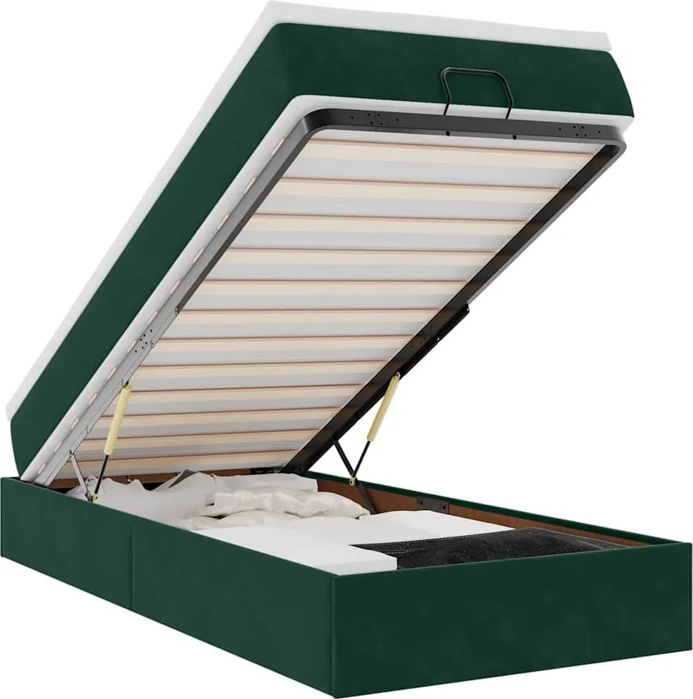 vidaXL Cadru de pat otoman cu saltea catifea verde închis 90x200cm