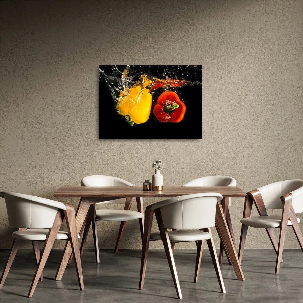 Tablou pe sticlă - ardei în apă (70x50 cm)