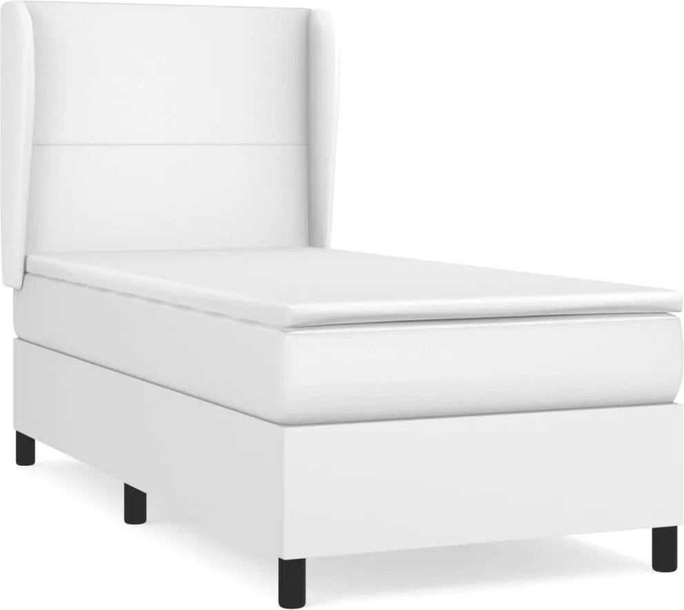 vidaXL Pat box spring cu saltea, alb, 90x200 cm, piele ecologică