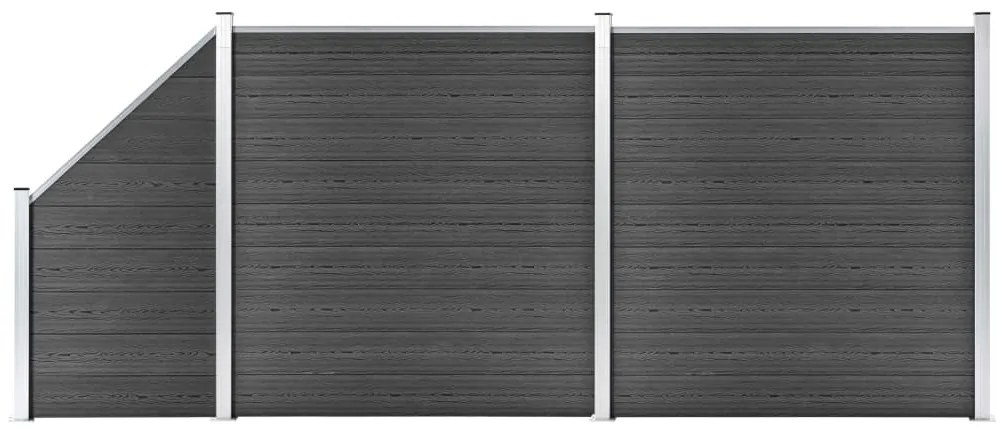 vidaXL Set de panouri de gard, negru, 446x (105-186) cm, WPC