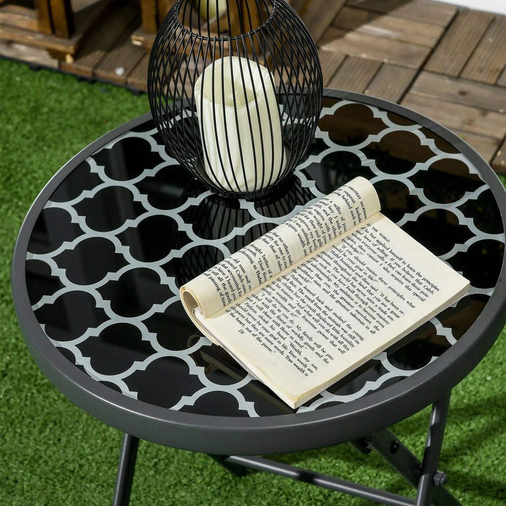 Outsunny Masa de gradina Masa pliabila de gradina, rotunda, rezistenta la intemperii, pliabila, Ø45 x 50 cm, Negru | Aosom Romania