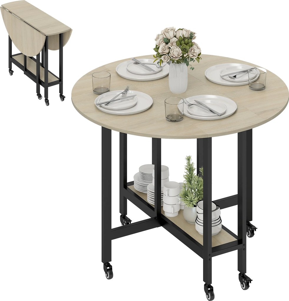 HOMCOM Masă pliabilă, masă cu funcție pliabilă și raft deschis, masă mobilă de bucătărie pentru sufragerie, spații mici, lemn natural | Aosom Romania