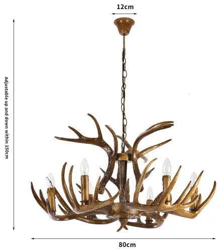 Brilagi - Candelabru suspendat cu lanț DEER, 6xE14/10W/230V, Ø 80 cm, cu coarne