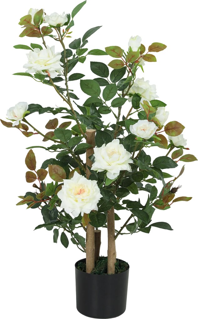 HOMCOM Trandafir Artificial cu 17 Flori, 344 Frunze Mătase, Decor Interior Exterior, 15x15x90 cm, Alb | Aosom Romania