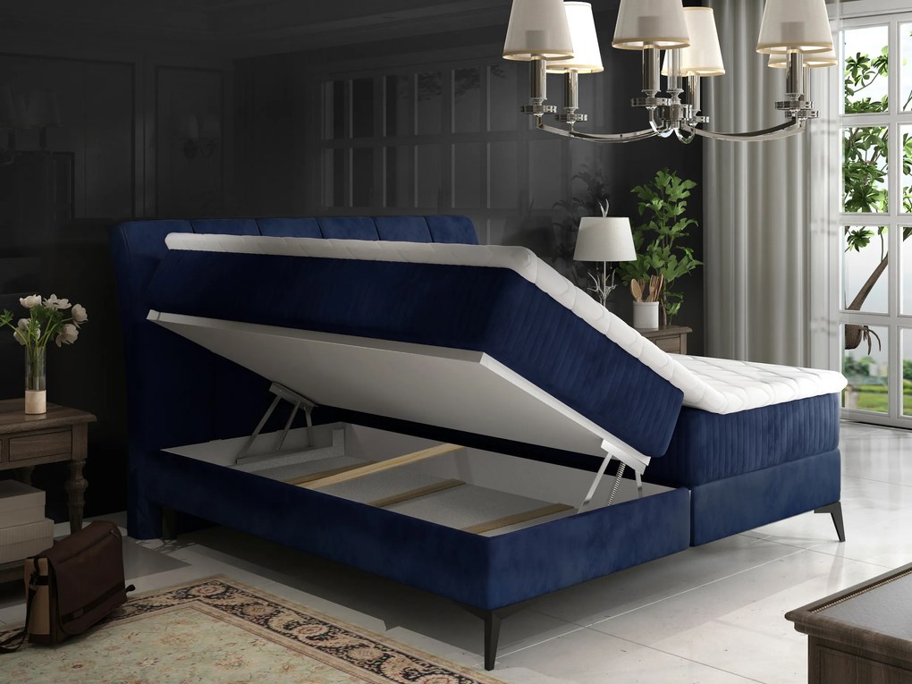 Pat matrimonial Boxspring 140 cm Alberto (bej) (cu saltele). 1027334
