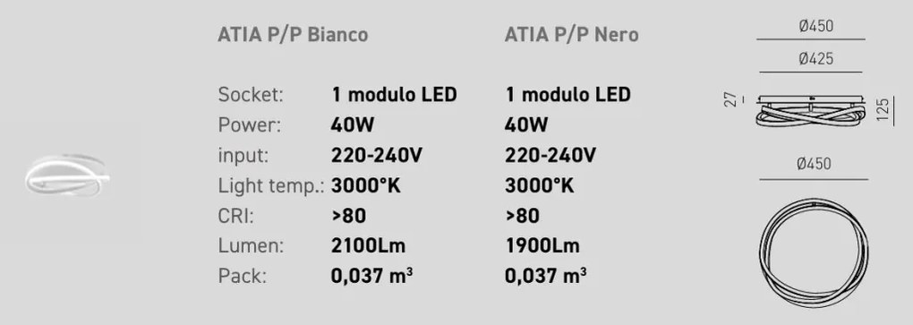 Plafoniera LED design modern ATIA 45cm alb sau negru