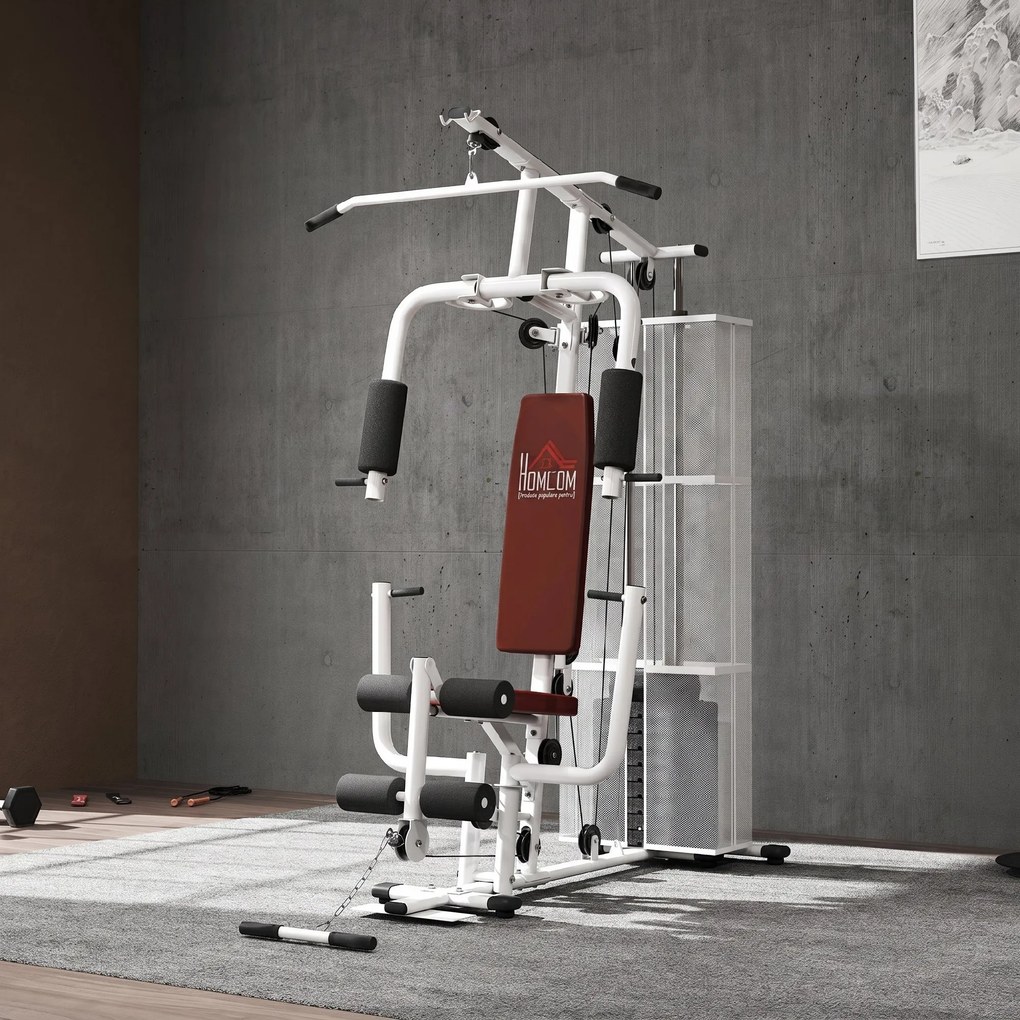 HOMCOM Stație Fitness Multifuncțională cu 4 Perne din Oțel și PU Alb | Aosom Romania