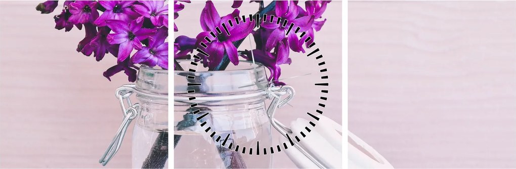 Tablou cu flori violete (cu ceas) (90x30 cm)