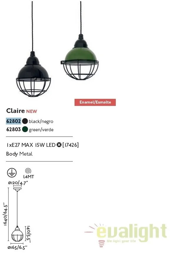 Pendul design industrial Claire negru 62802